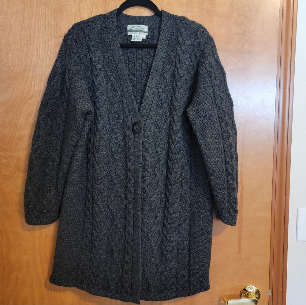 AranCrafts Irish 100% Wool Cardigan Sweater